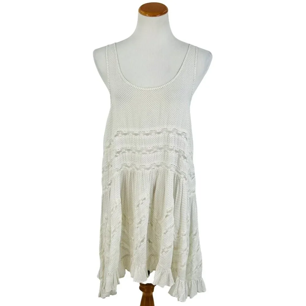 Free People White Voile & Lace Trapeze Slip Dress | Boho Cottagecore Grunge M - Picture 3 of 16